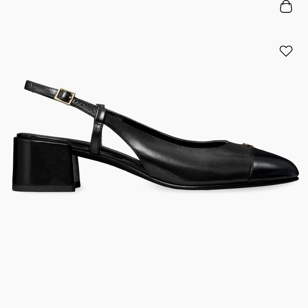 Tory Burch Black 45MM Logo-Detailed leather Cap-Toe Pumps
